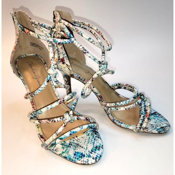 Amelia Grace Melissa Snake Skin Print Multi Color Rope Straps Zipper Heel 3.5 in - Picture 4 of 12